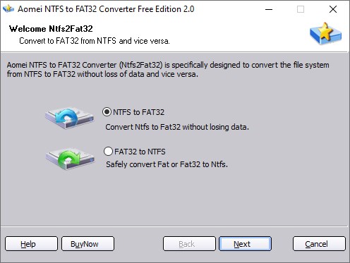 AOMEI NTFS to FAT32 Converter