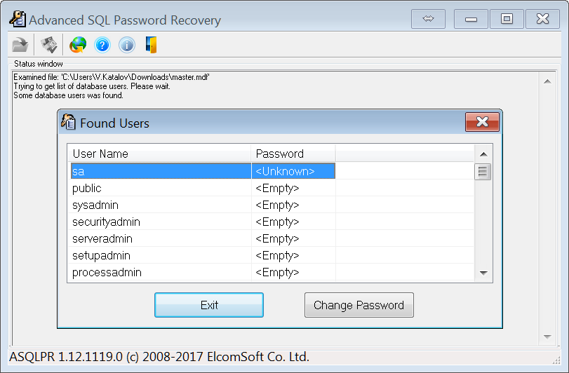 Advanced SQL Password Recovery