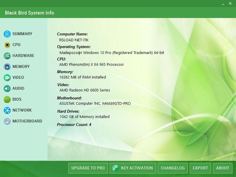 Black Bird System Info