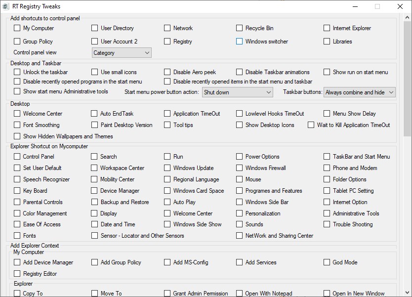 Control Panel - My Computer Tweaker