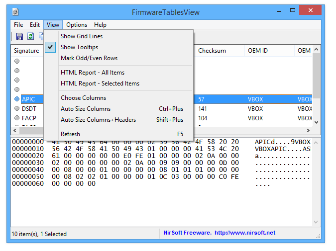 FirmwareTablesView