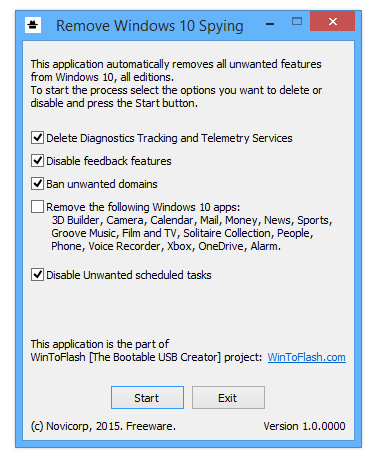 Novicorp Remove Windows 10 Spying