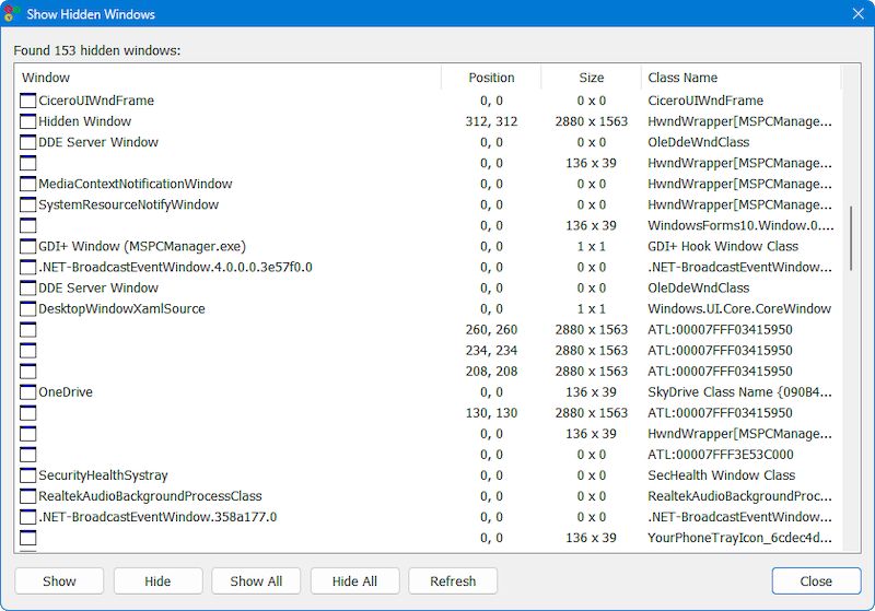 Show Hidden Windows